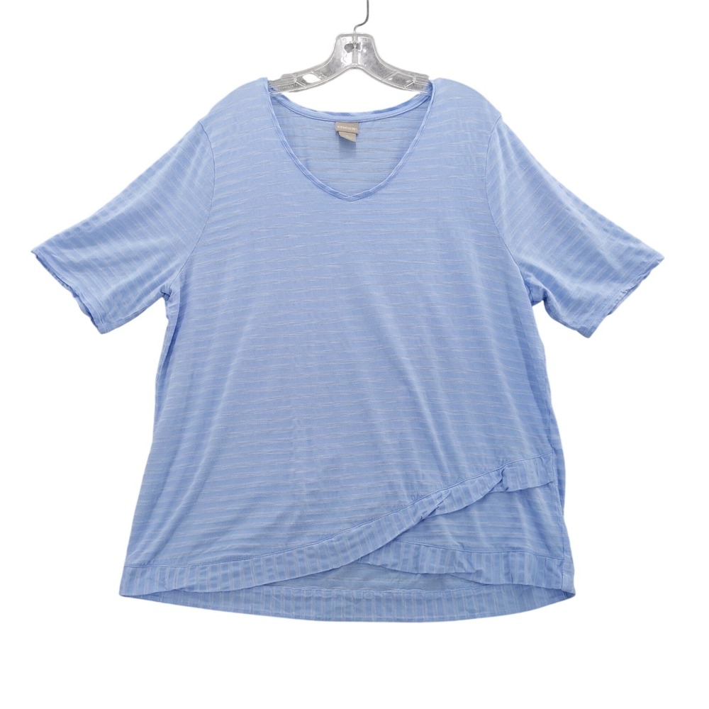 Chico's Striped Top V-Neck Short Sleeve Tiered Blouse Size 4 (XXL)